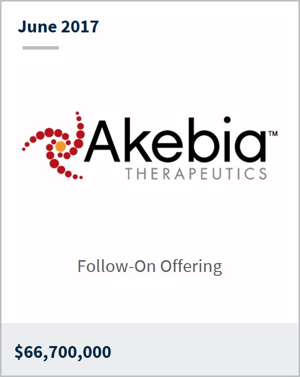 June 2017 Akebia Therapeutics Inc $66,700,000 follow-on offering