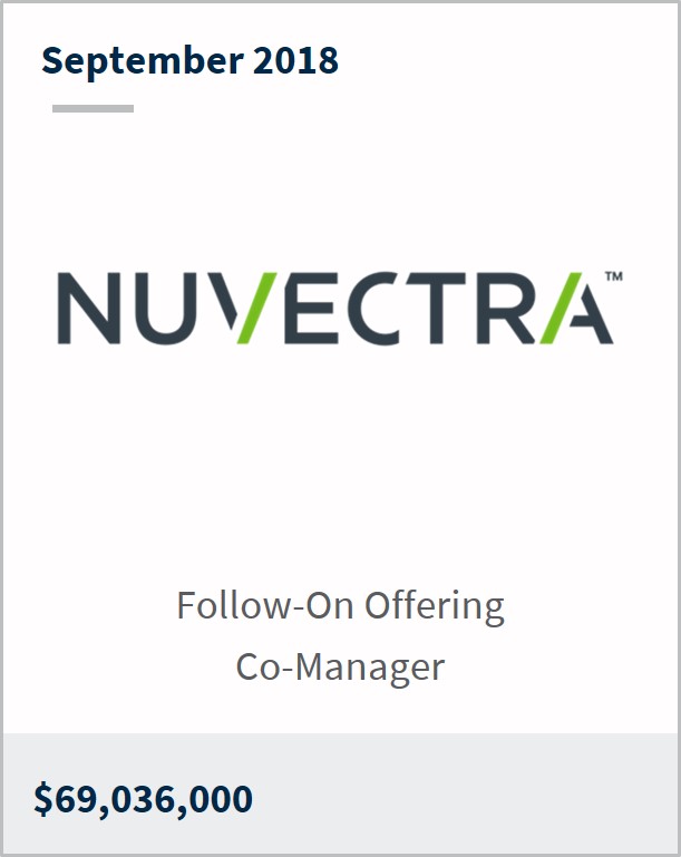 September 2018 Nuvectra $69,036,000 follow-on offering co-manager