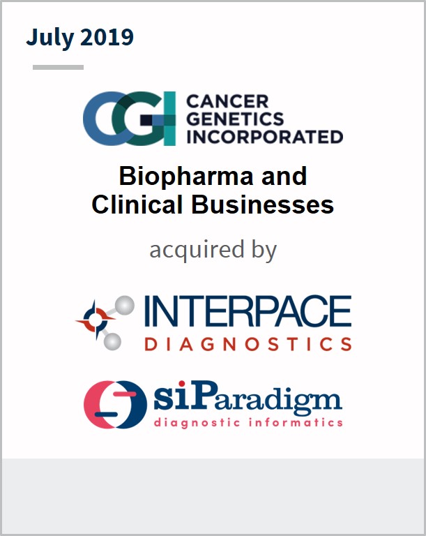 July 2019 Cancer Genetics Biopharma and Clinical Businesses have been acquired by multiple companies