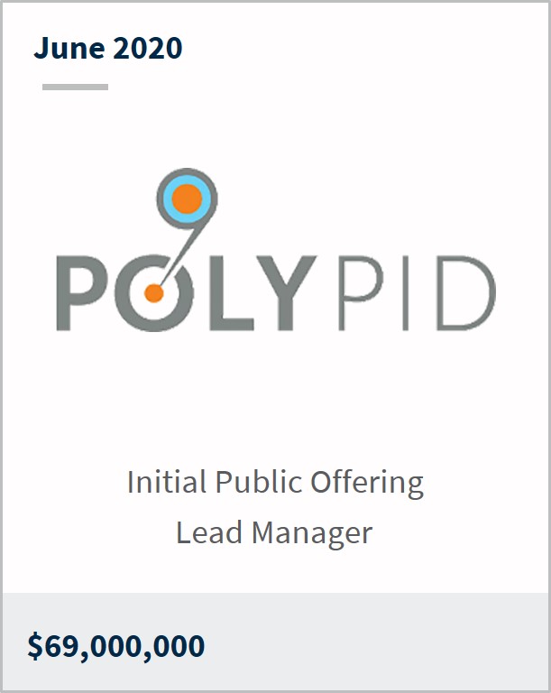 June 2020 PolyPid $69M initial public offering lead manager