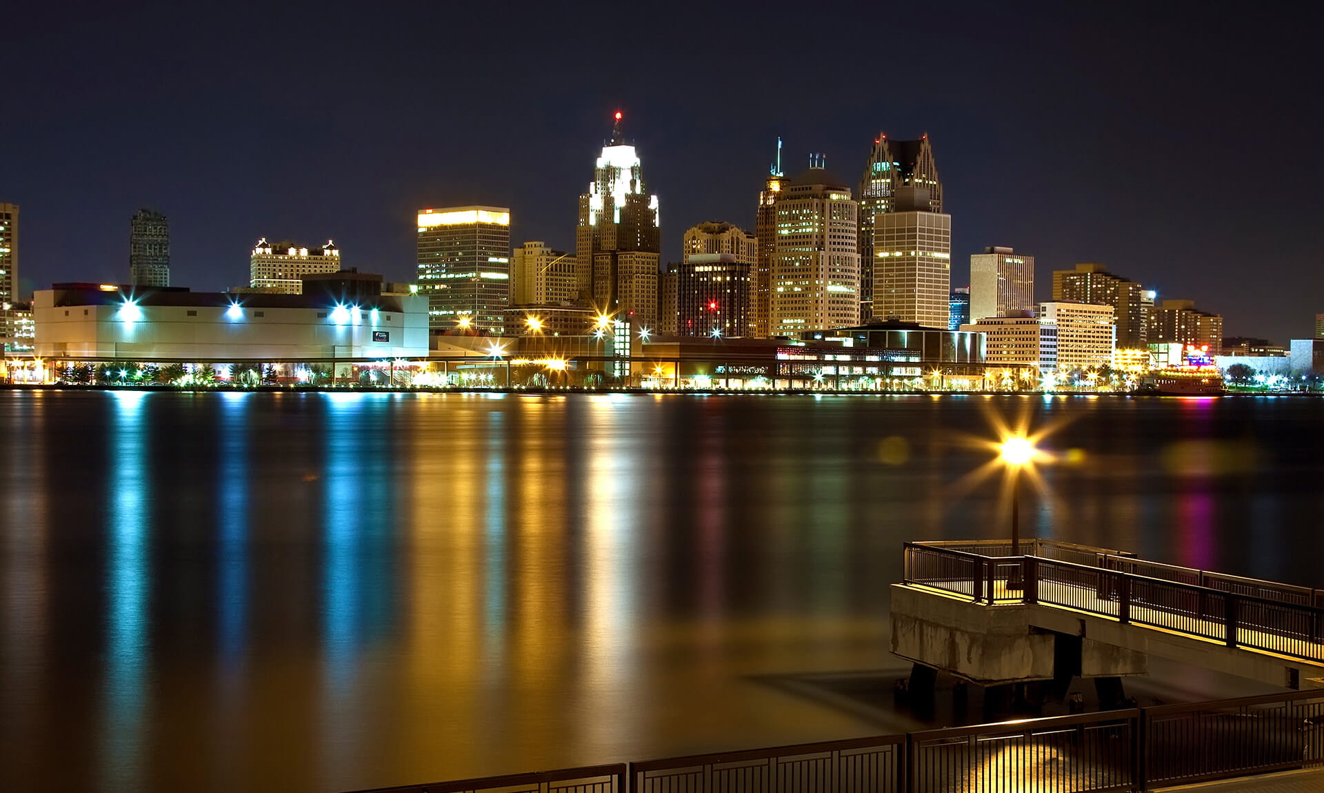 Downtown Detroit Cityscape at Night