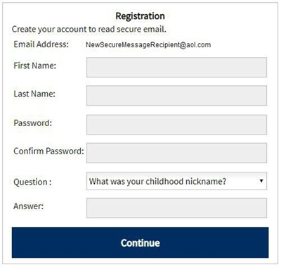 Logging into secure message registration