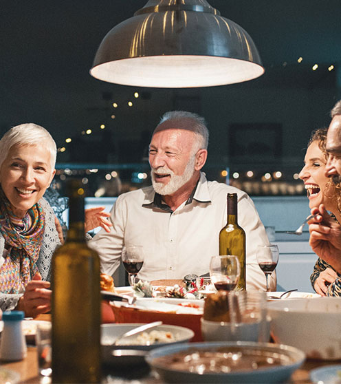 Family enjoying dinner together.