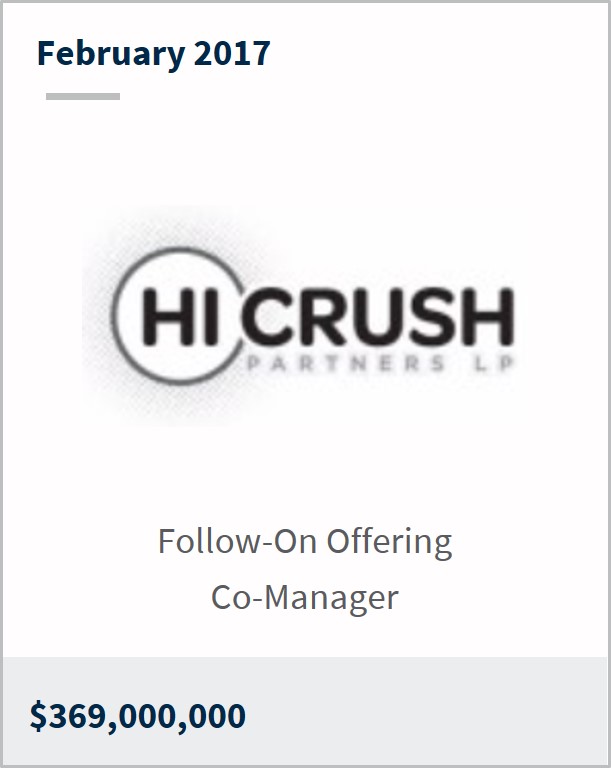 February 2017 Hi-Crush Partners LP $369,000,000 follow-on offering co-manager