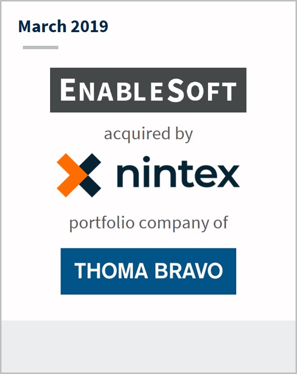 March 2019 EnableSoft has been acquired by nintex a portfolio company of Thoma Bravo