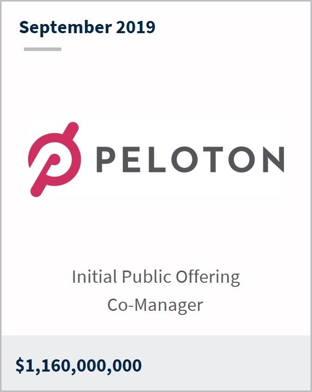 September 2019 Peloton $1,160,000,000 initial public offering co-manager
