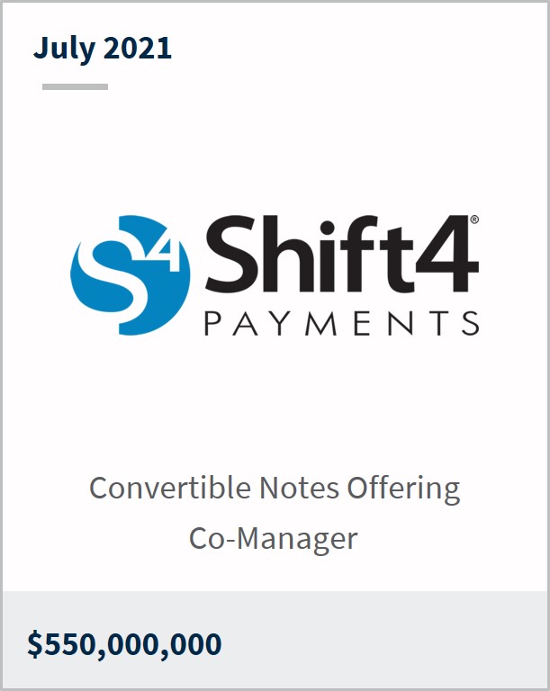 July 2021 Shift4 Payments $550,000,000 convertible notes offering co-manager