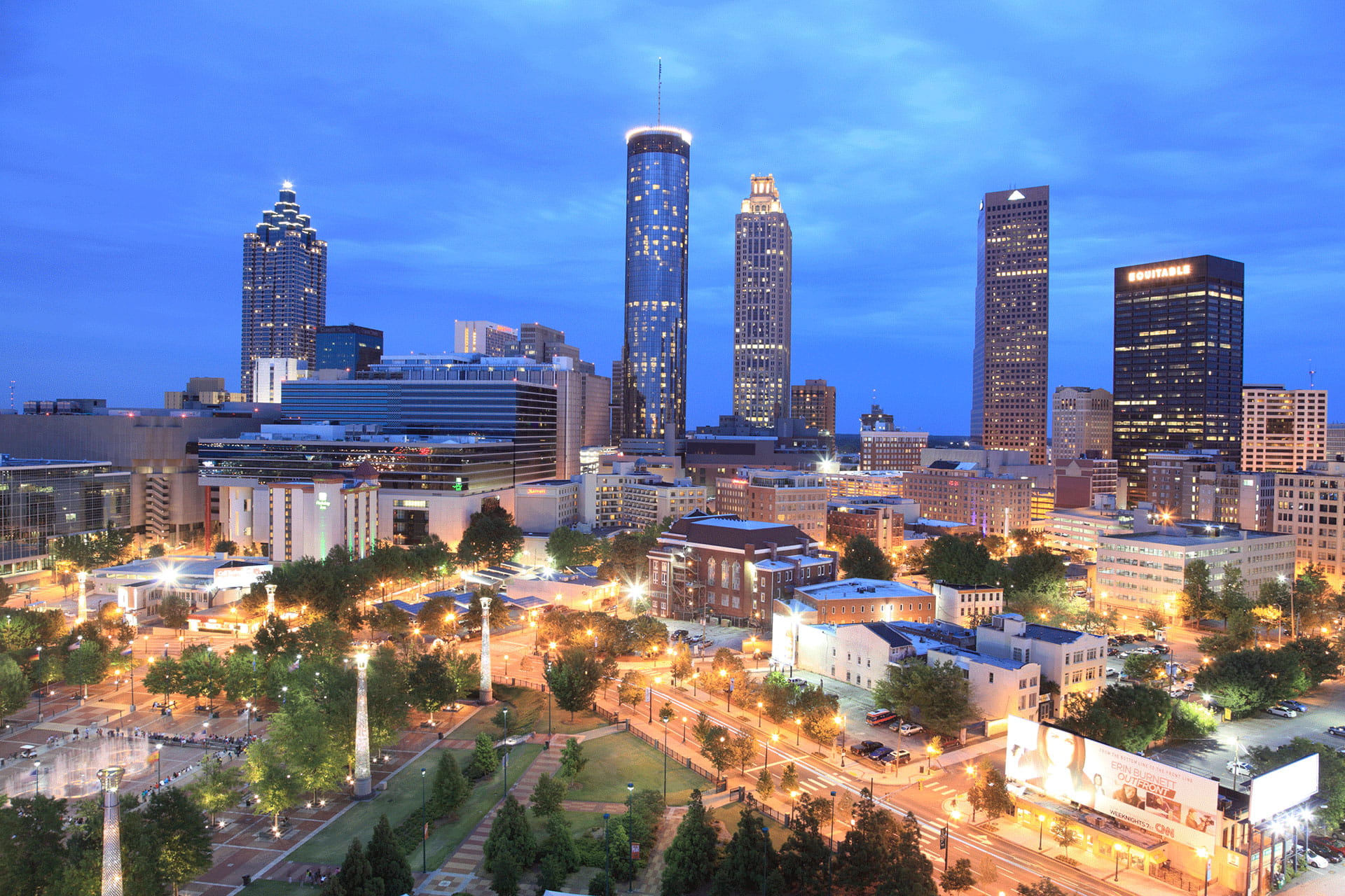 Aerial view of Atlanta at Dusk