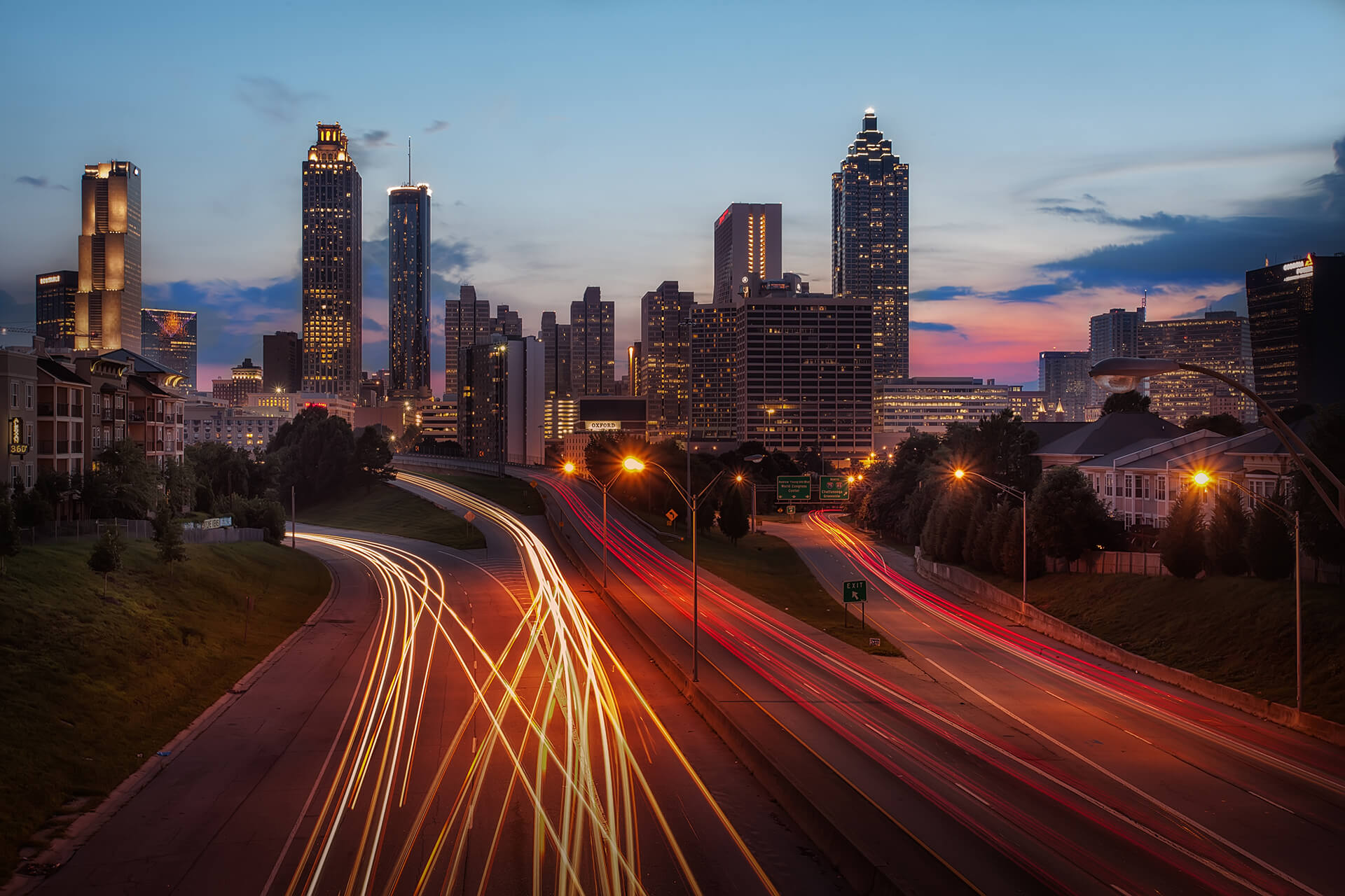 Atlanta Fast Traffic Skyline at Dawn