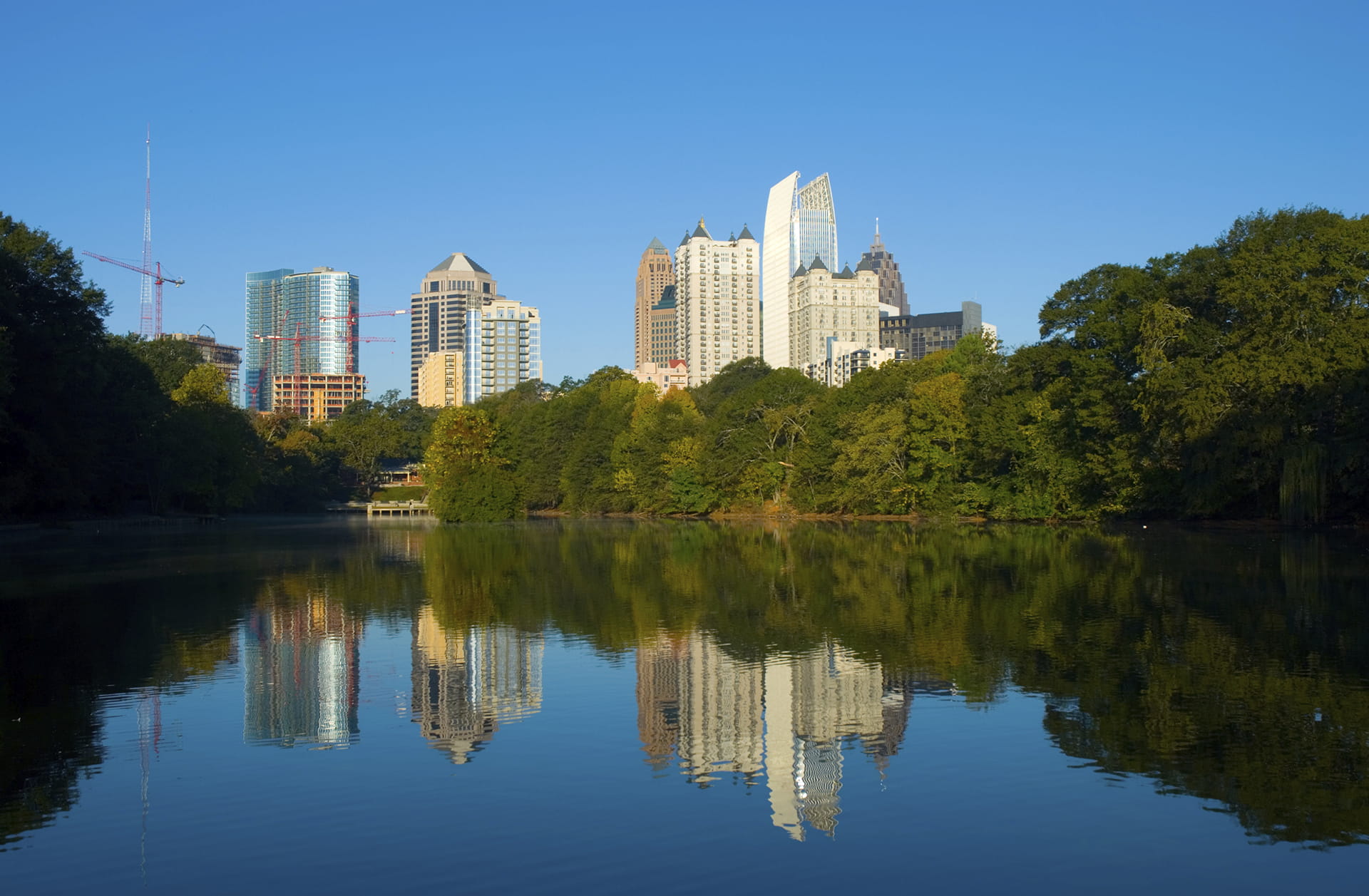 Midtown Atlanta skyline water reflections