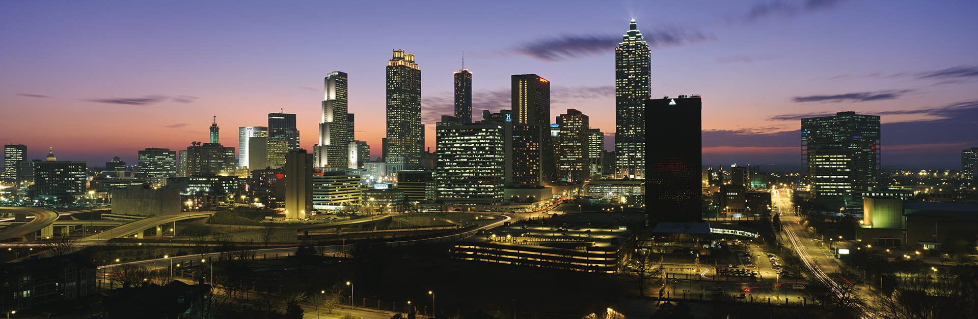 Atlanta cityscape at sunset