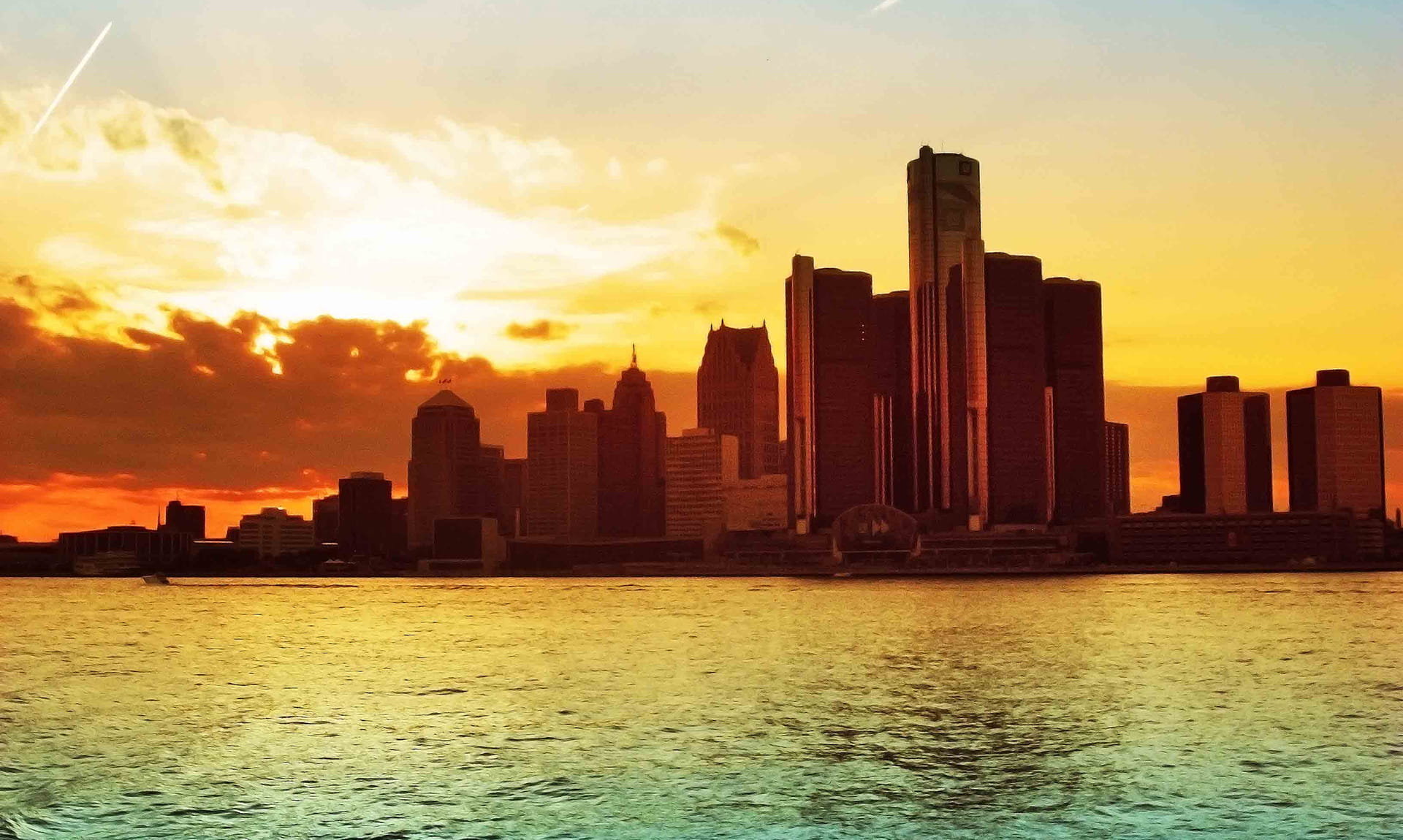 Detroit Cityscape Waterfront Sunrise