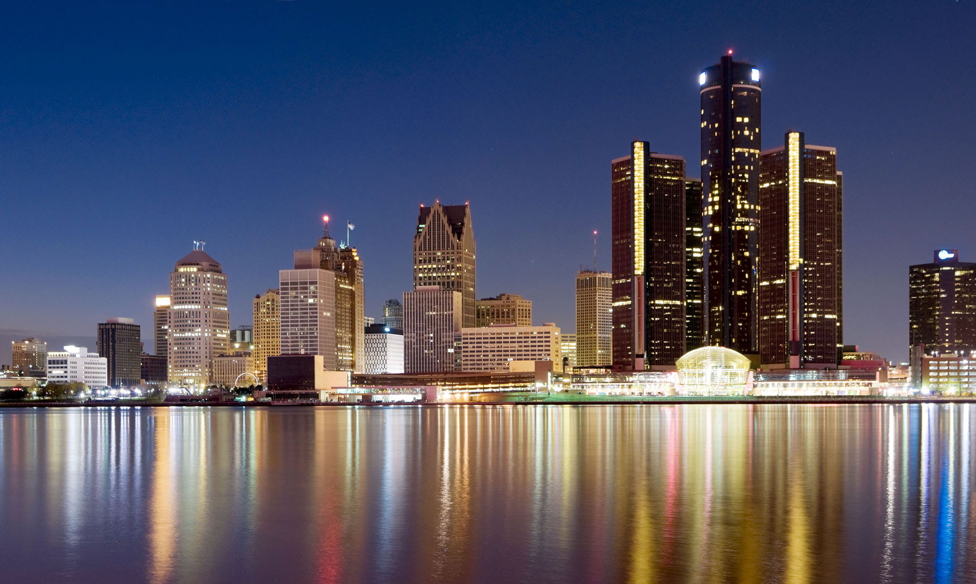 Detroit Cityscape Waterfront Night