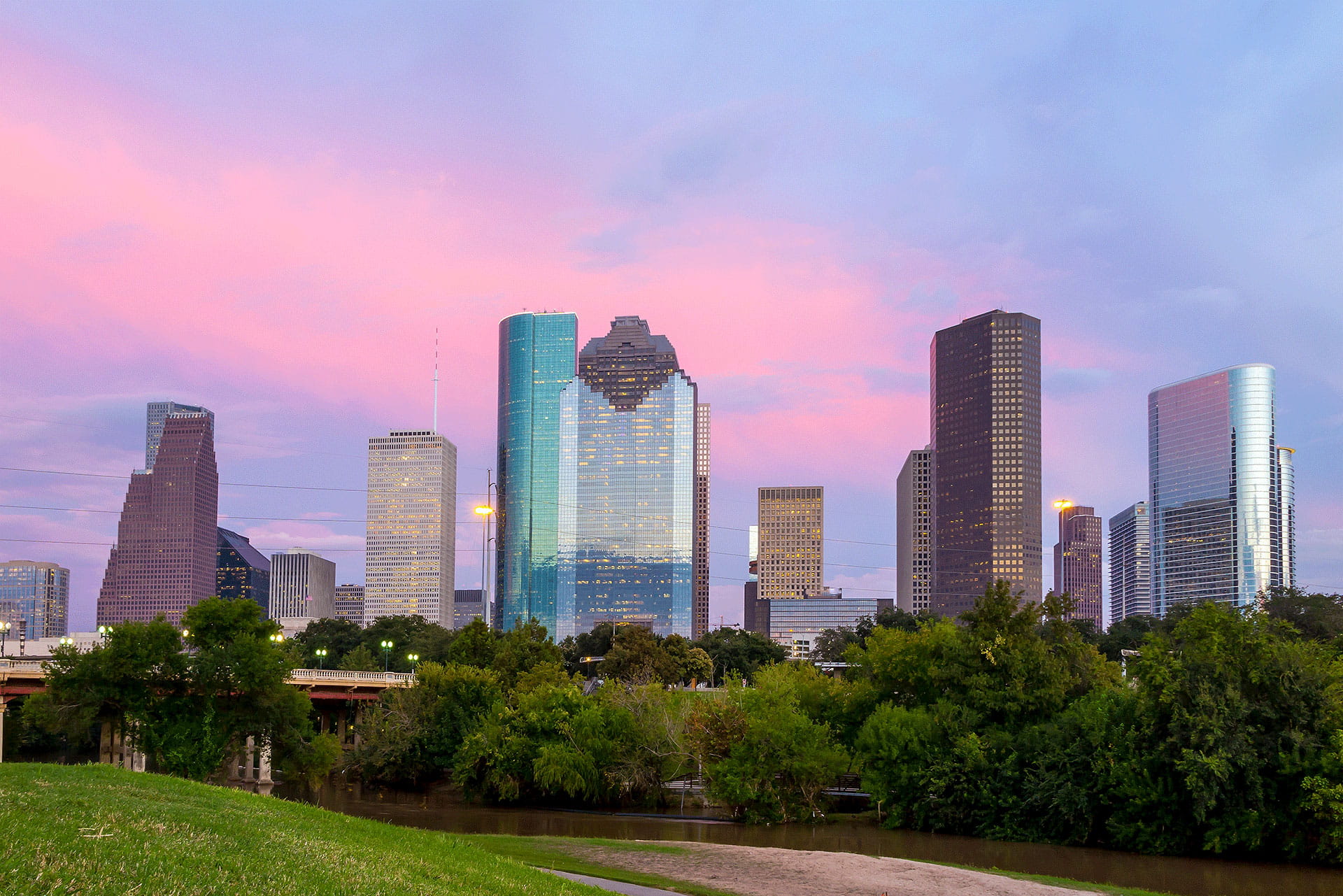 Colorful Skies Houston Skyline from Park