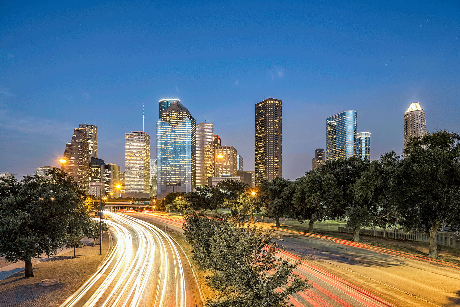 Houston Skyline Fast Traffic Lights