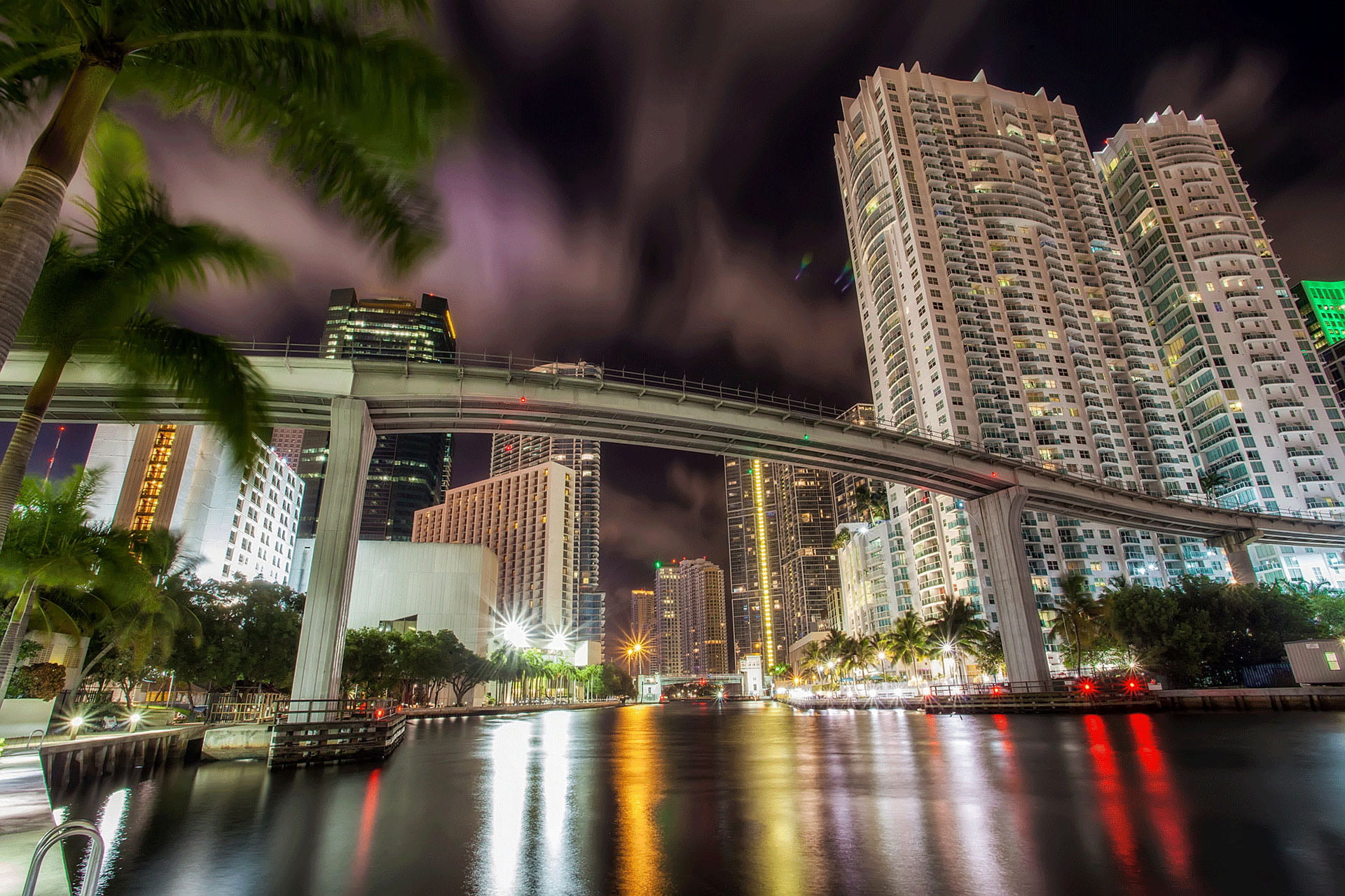 Port Boulevard Bridge, Miami at Night