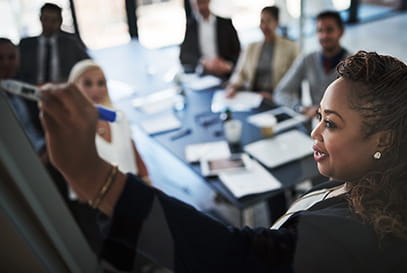 Female African American executive giving a presentation