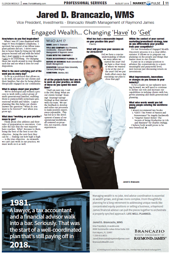 Jared D. Brancazio Florida Weekly Article Image