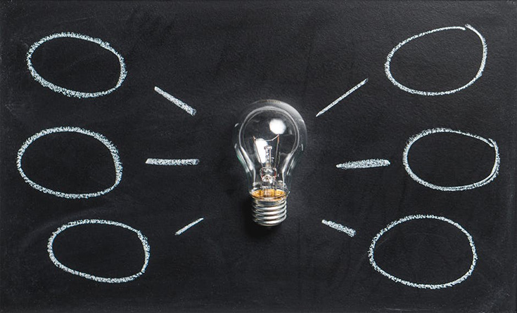 A light bulb and chalkboard