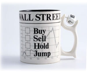 Coffee mug with stock market lingo