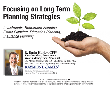 An ad for R. Darin Hurley featuring a small tree and dirt in a man's hand