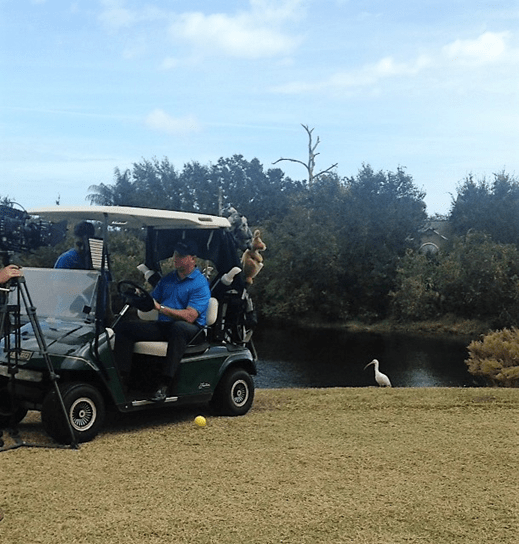One of the commercial scenes calls for a golf cart. This was shot on the course in Baytree, Florida