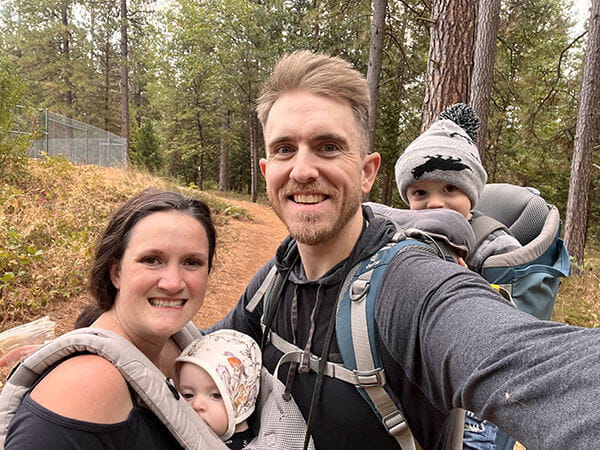 Matt and family taking a selfie while hiking