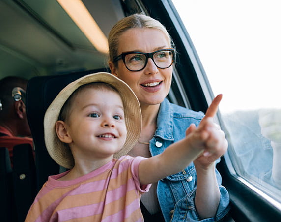 Happy Mother And Daughter Having Fun While Riding On The Train Together