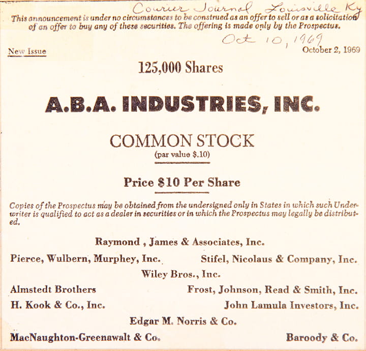 1969 ABA Common Stock