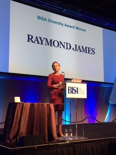 Jamie Kosharek accepting the 2018 BISA Diversity Award