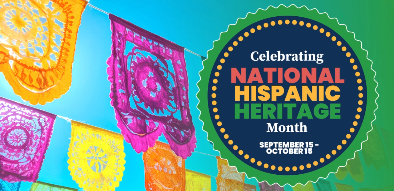 This festive Hispanic Heritage Month graphic features the dates of the celebrations which begin on September 15 and end October 15.