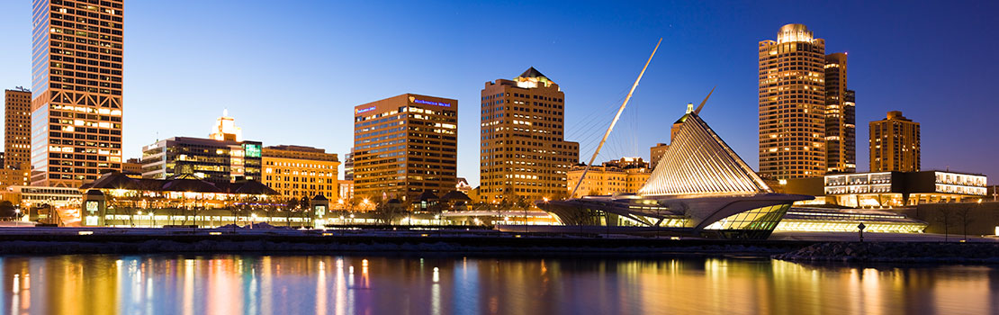 skyline of city at night